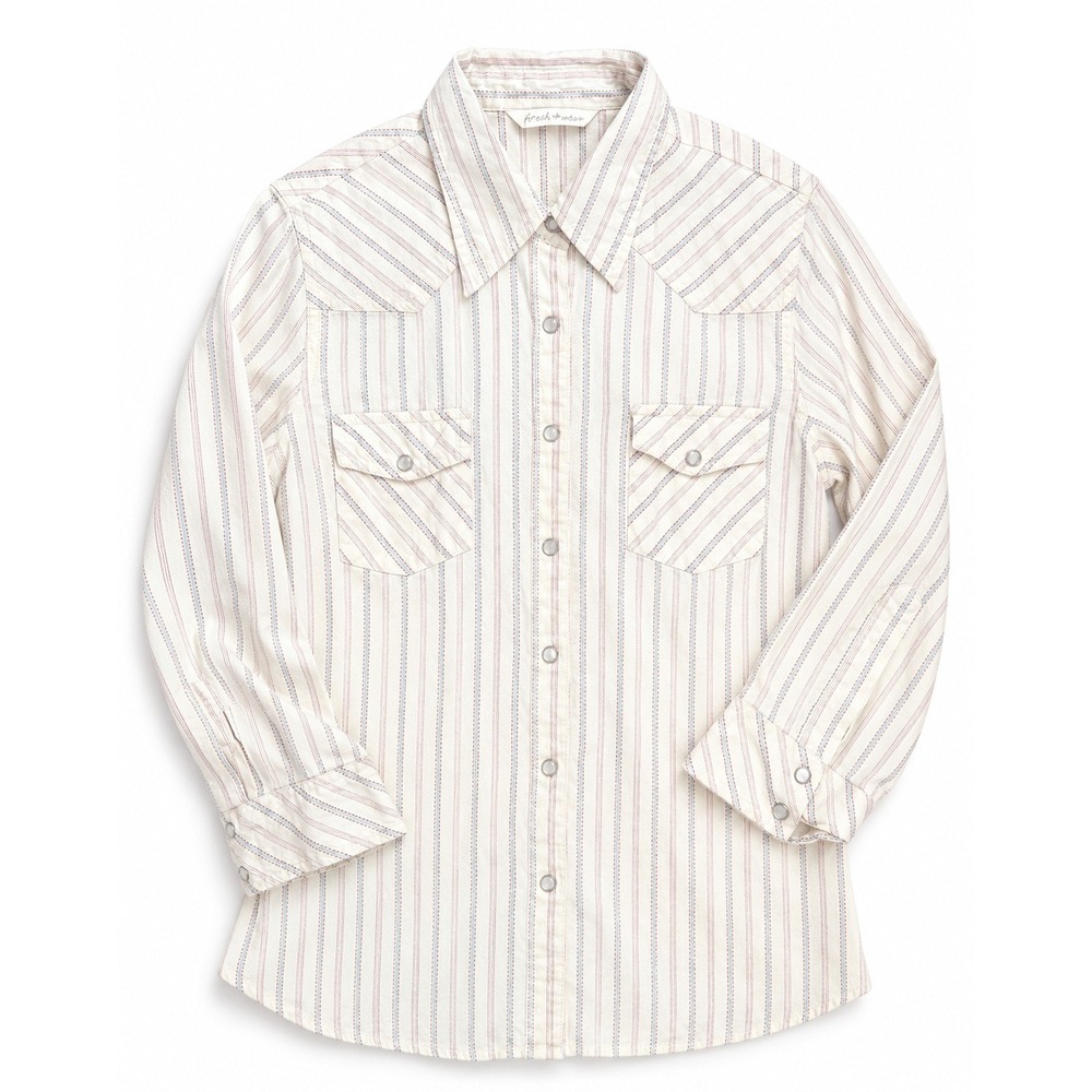 Fresh Wear Striped Pearl Snap Button Down Shirt Western Rodeo PBR Easter Formal